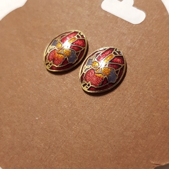 3/$25 Vintage cloisonne enamel oval stud earrings